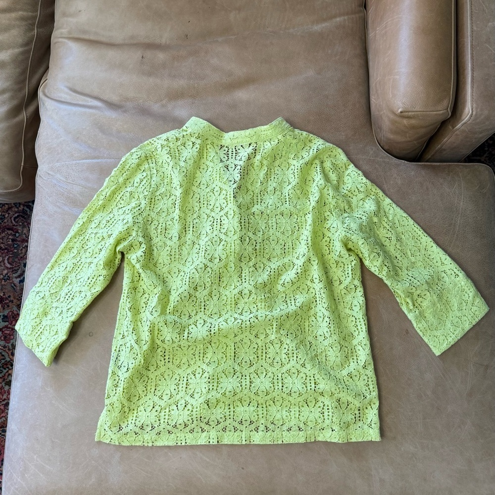 Ruby Rd. Blend Eyelet V-Neck Button Up Blouse Top Yellow 3/4 Sleeve Size 14 - Picture 6 of 6